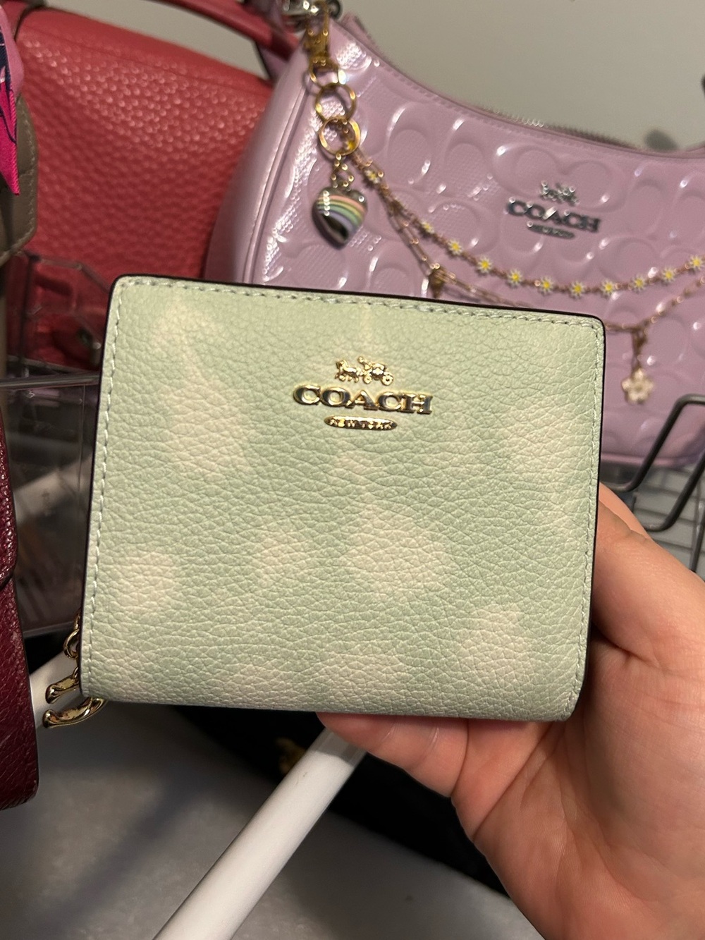 Coach Mint Green Pebbled Leather Zip Wallet with Gold Logo